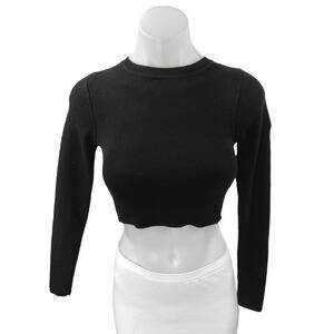 Zara Women's Black Long Sleeve Crew Neck Ribbed Knit Sweater Crop Top Size S